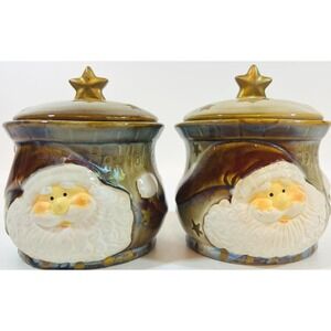 Santa Face‎ Ceramic Bowls Sugar & Powdered Creamer Star Lid "Ho! Ho! Ho!" Design